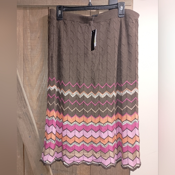 NWT Grace Dane Lewis Lined Knitted Brown and Pink Striped Skirt Size XL - Picture 1 of 9